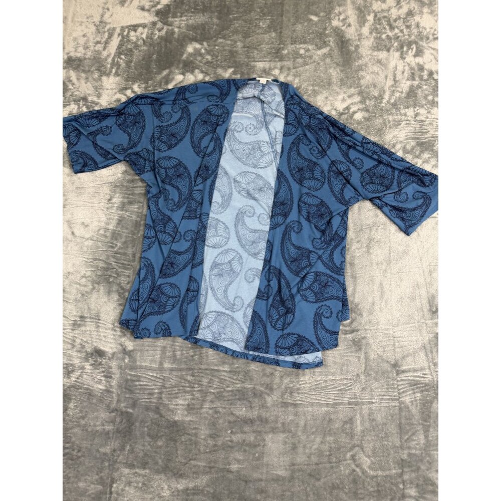 Lularoe Womens Open Front Kimono Paisley Print Lightweight Blue S